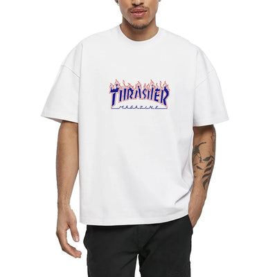 T-shirts for Men Personalized T-Thrashers Y2k Clothing High Quality Summer Tops Vintage Streetwear Short Sleeve Tee White