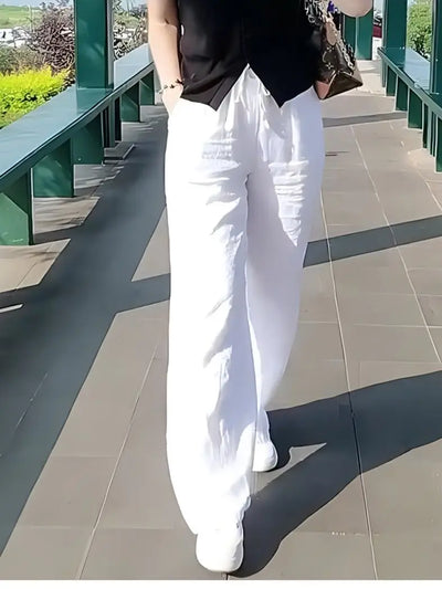 Niche White Cotton and Linen Wide-leg Pants Women's 2025 Spring Thin Versatile Loose Casual Straight Cotton and Linen Trousers