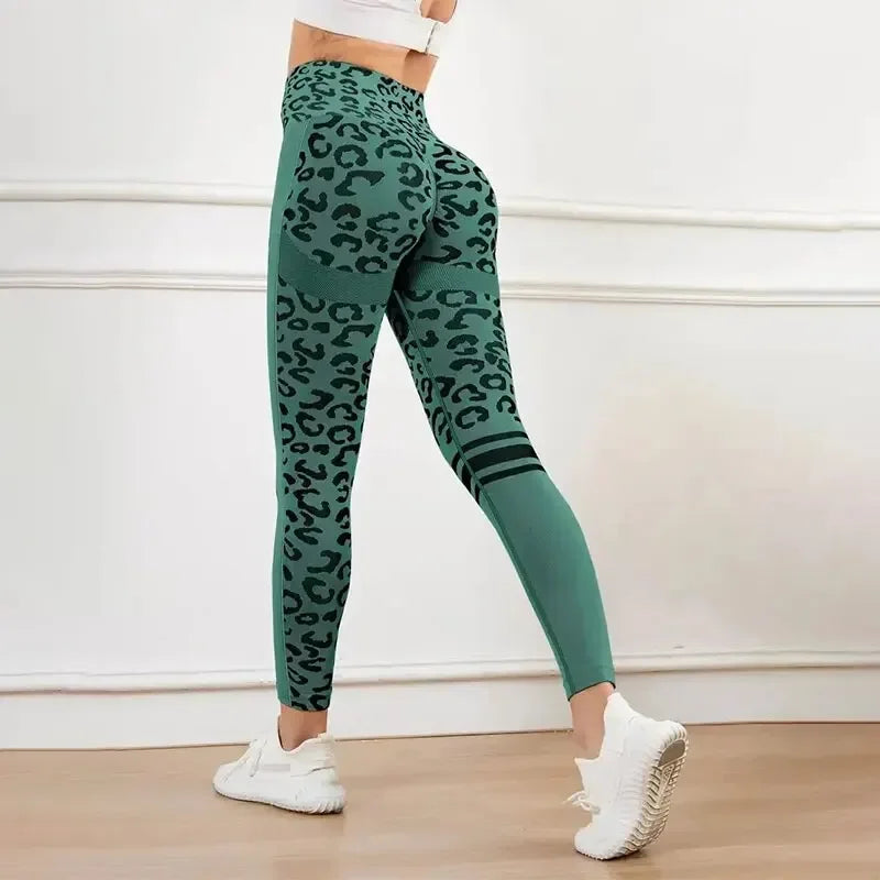 Yoga 9 Minute Pants High Waist Belly Stretch Tights Leopard Print Seamless Quick Drying Fitness Pants