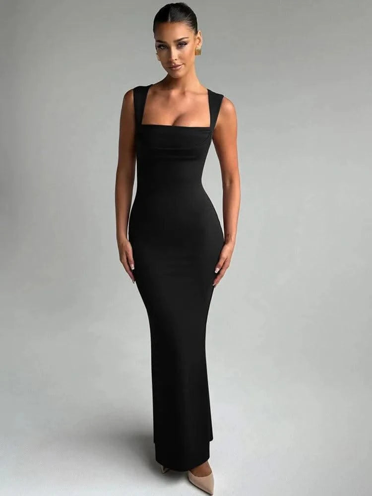 Royal Style Square Collar Sleeveless Sexy Maxi Dress For Women
