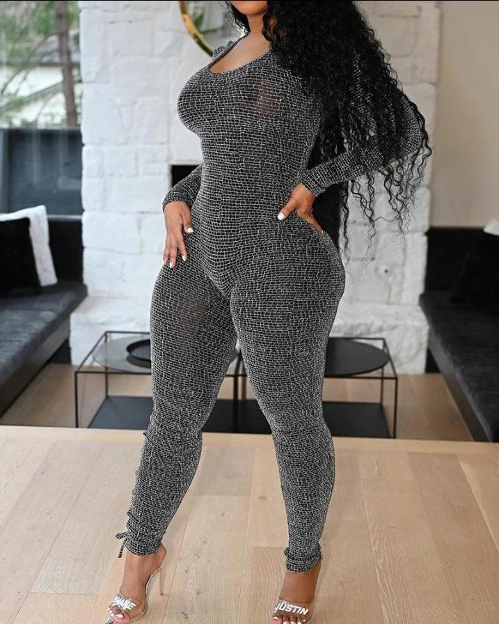 Jumpsuit woman for Woman 2025 Sexy Skinny Allover Print Lace-Up Side Long Sleeve Jumpsuits Tight sexy women's cross tie Jumpsuit