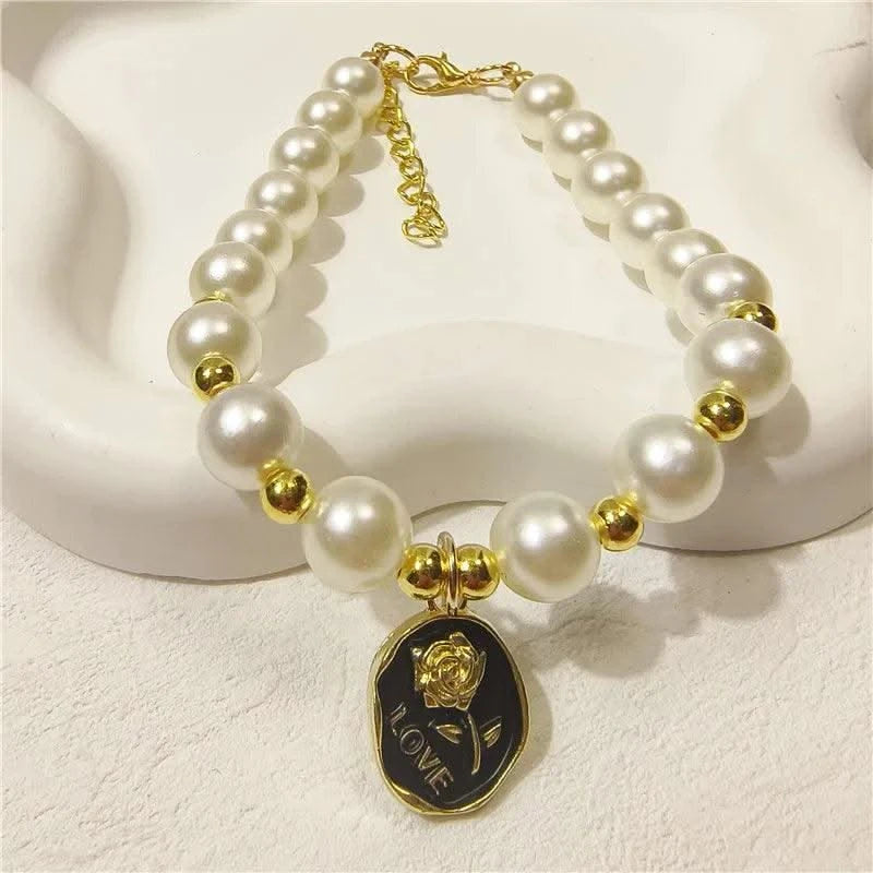 Pet Collar Adjustable Pearl Cat Collars Cute Rose Flower Kitten Puppy Necklace Pet Product Cat Dog Accessories