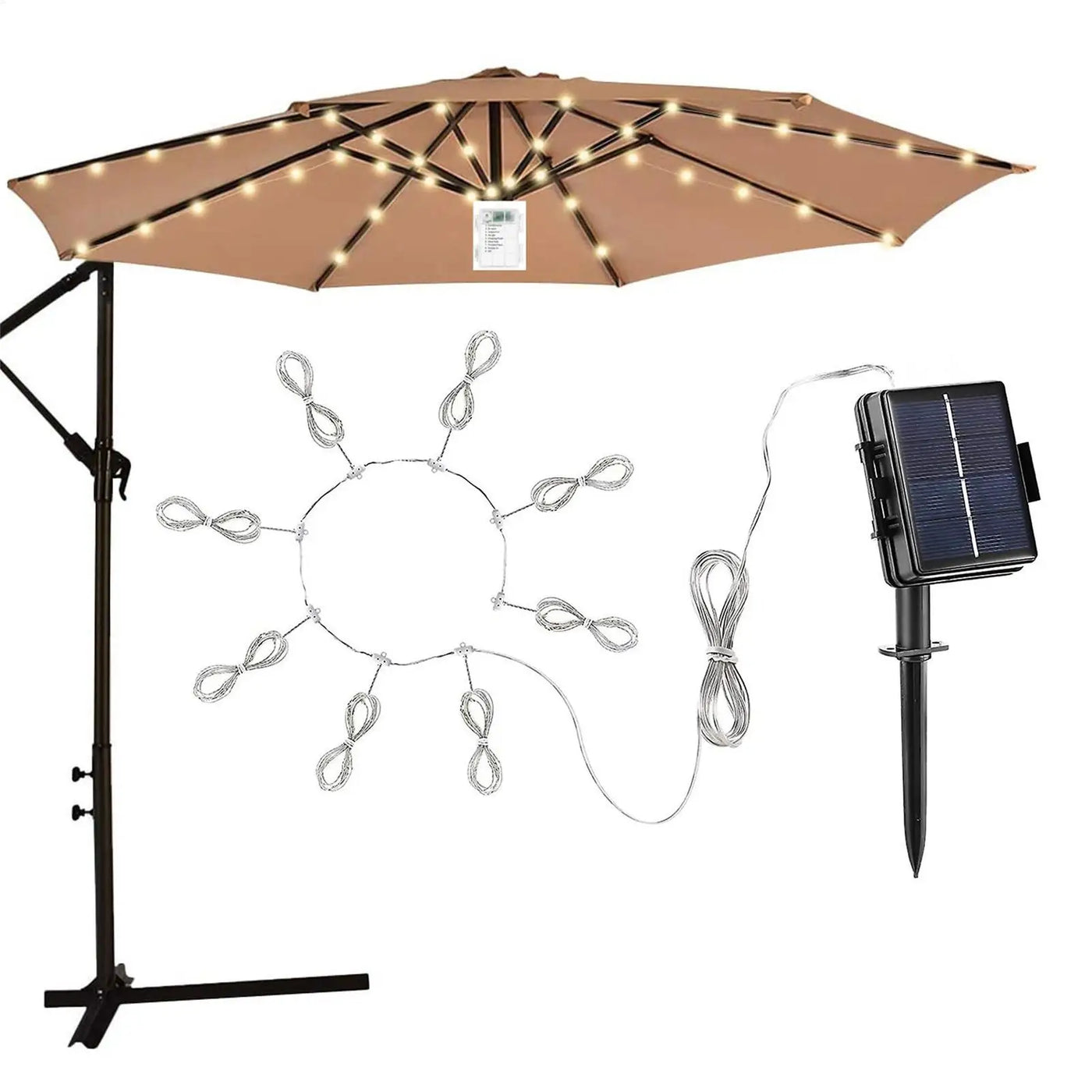 104 LED Umbrella Lights Outdoor Lighting With Remote Control 8 Mode Battery Operated Waterproof For Patio Courtyard Garden Decor