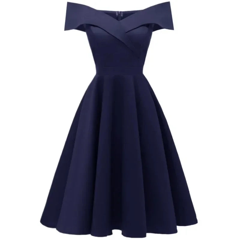 2024 New Vintage Women Summer Dresses Off Shoulder V-Neck Retro 50s 60s Elegant Dress Sexy Rockabilly Party Dress Midi Vestidos