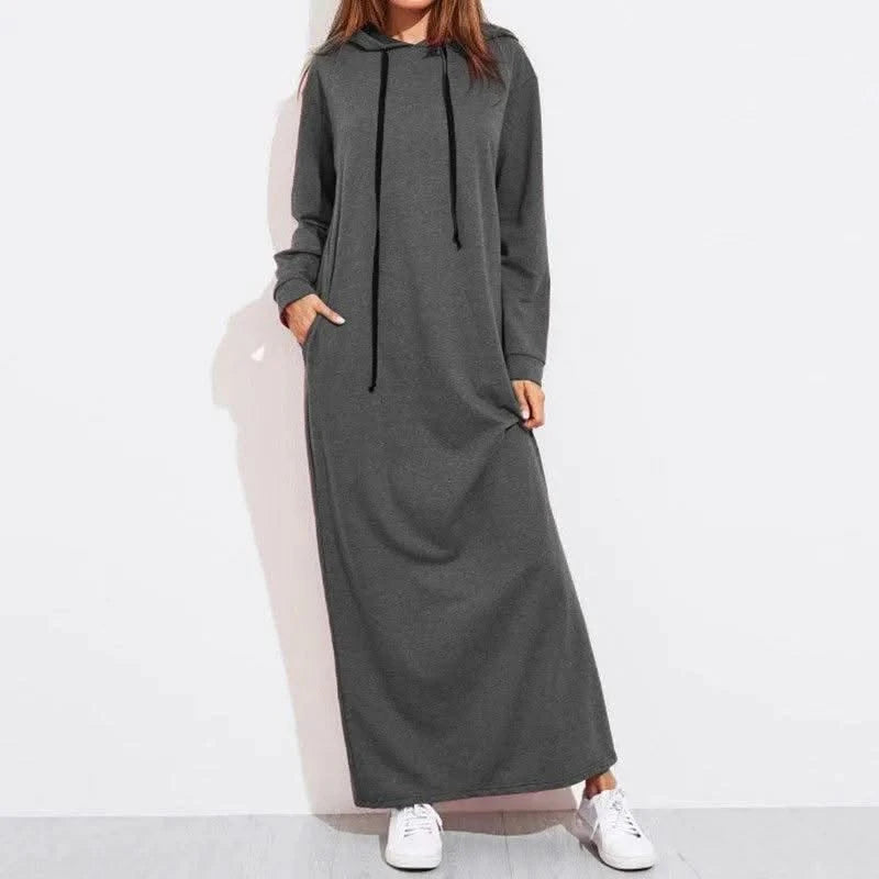 New Autumn And Winter Women's Long Sleeve Hooded Sweatshirt Dress Fashion Black Elegant Casual Dresses Female Holiday Vestidos