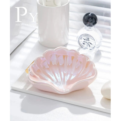 Luxury Shell Soap Dish, Ceramic Bathroom Soap Holder, Punch - Free Creative Soap Tray, Minimalist Vanity Decor
