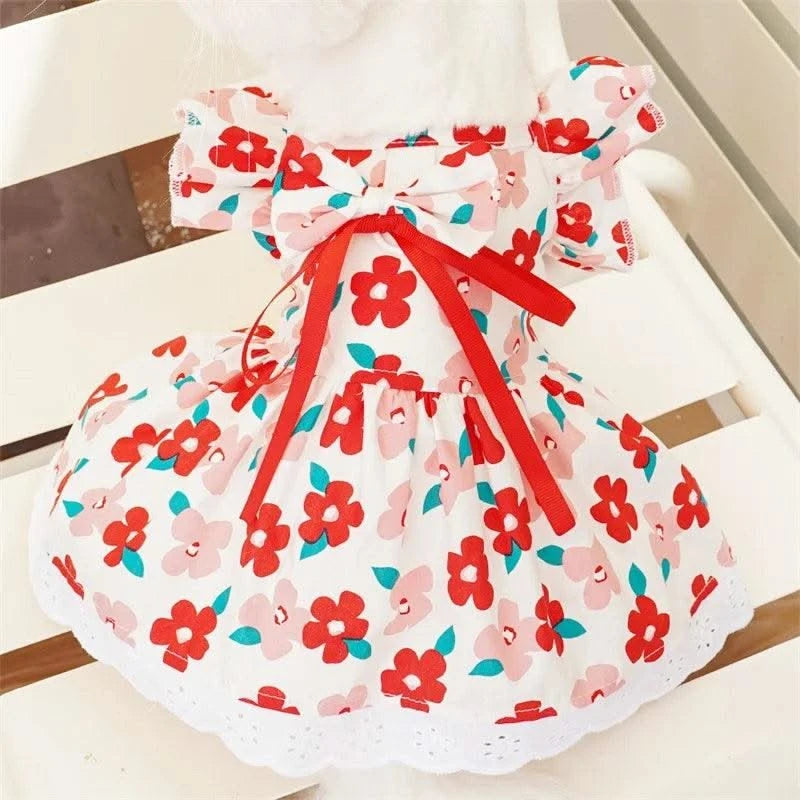 Pet Dog Clothes for Small Dogs Summer Dog Dress Fashion Print Puppy Princess Skirt Cute Flying Sleeve Cat Dress Pet Dog Costumes