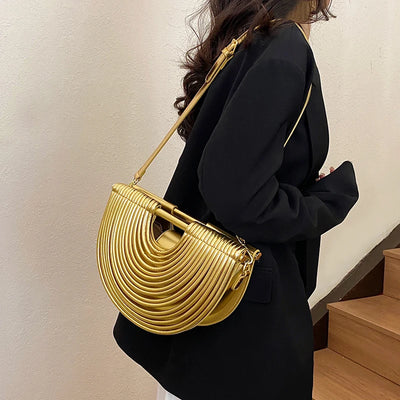Handbags for Women 2025 New Gold Luxury Designer Brand Handwoven Noodle Bags Rope Knotted Pulled Half Moon Silver Evening Clutch