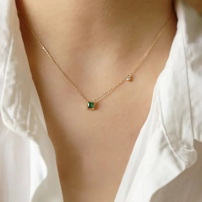 Jkli S925 Sterling Silver Simple Emerald Crystal Chain  Necklace  Women Light Luxury Temperament Plating 14k Gold Jew  New style