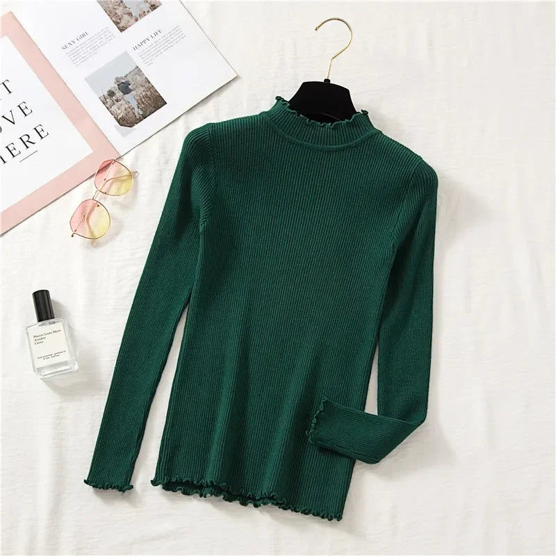 Mock Neck Clothes Knitted Woman Sweaters Pullovers Autumn Winter Basic Women's Jumper Slim Somen's Sweater Pull Long Sleeve