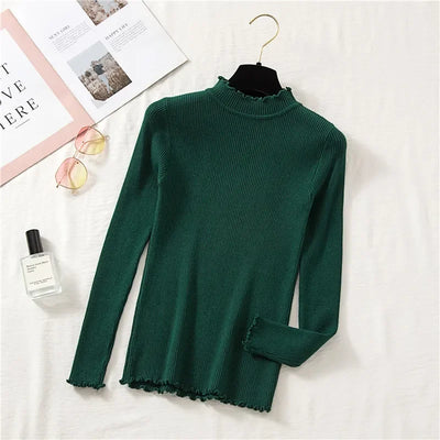 Mock Neck Clothes Knitted Woman Sweaters Pullovers Autumn Winter Basic Women's Jumper Slim Somen's Sweater Pull Long Sleeve