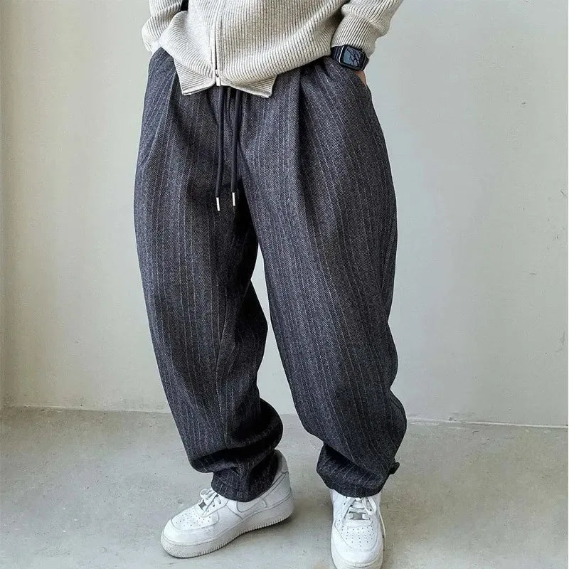 Autumn Winter Streetwear Thin Loose Fit Wide Leg Pants for Men Straight-Leg Casual Pants Youth Trendy Long Trousers