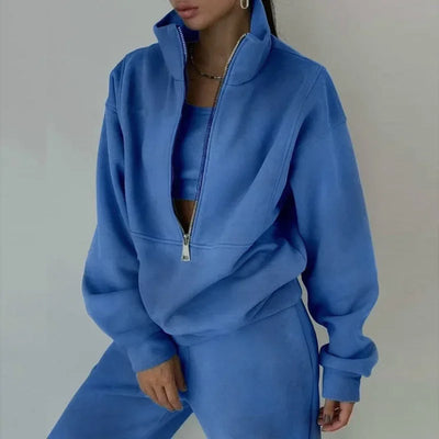 Autumn Winter Women Tracksuits Two Piece Outfits Fleece Lined Zipper Sweatshirt High Waist Pants Sets Female Sport Suits 2024
