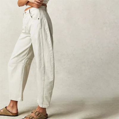 Midiross High Stretch Mid-Rise Barrel Jeans Fashion wide Leg Shape Women Casual Baggy Mid Waist Denim Jeans