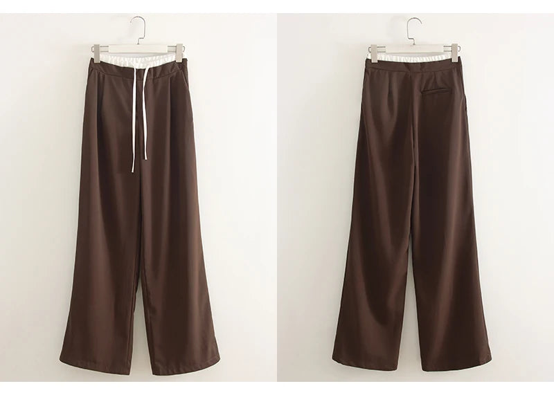 Wide Leg Pants For Women Straight Autumn Coffee Tie Up Casual Trousers Women Gray Loose Pants Ladies Black Trousers Office
