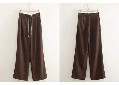 Wide Leg Pants For Women Straight Autumn Coffee Tie Up Casual Trousers Women Gray Loose Pants Ladies Black Trousers Office