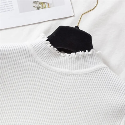 Mock Neck Clothes Knitted Woman Sweaters Pullovers Autumn Winter Basic Women's Jumper Slim Somen's Sweater Pull Long Sleeve