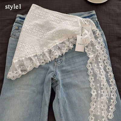 A-line Skirt White Women Lace Skirt Girls Hair Scarf Elegant Hairwrap Y2k Streetwear Ruffle Skirts Lace Up Matching Pants Skirt