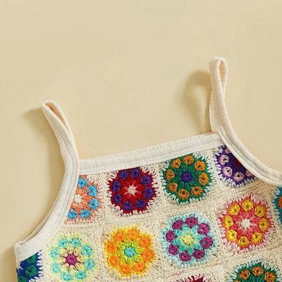 Toddler Girls 2 Piece Outfits Crocheted Flowers Fruit Ruffled Camisole and Elastic Pants Set Baby Children Summer Clothes