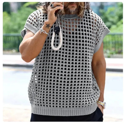 Elastic Oversized Vest for Men Casual Knitwear  POLO Muscular Versatility Mens Sweater Jacket
