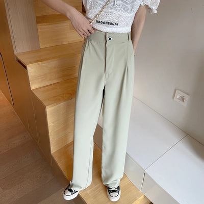 Women Wide Leg Pants Spring Summer Casual Straight OL Style Loose Suits Pant Female Solid Size S-4XL Long Trousers