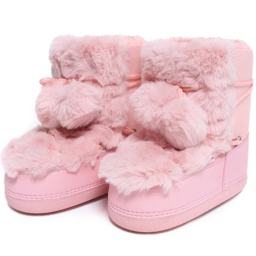 Snow Boots for Women Hairy Fuzzy Fluffy Furry Fur Boots 2025 Winter Boots for Women Waterprrof Pink Black White Fur Snow Boots