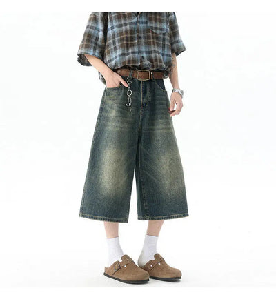 Trendy High-Waisted Wide-Leg Cropped Jeans for Men 2025 Summer Casual Stretch Denim Capri Pants Comfort Fit & Stylish Outfit 8XL