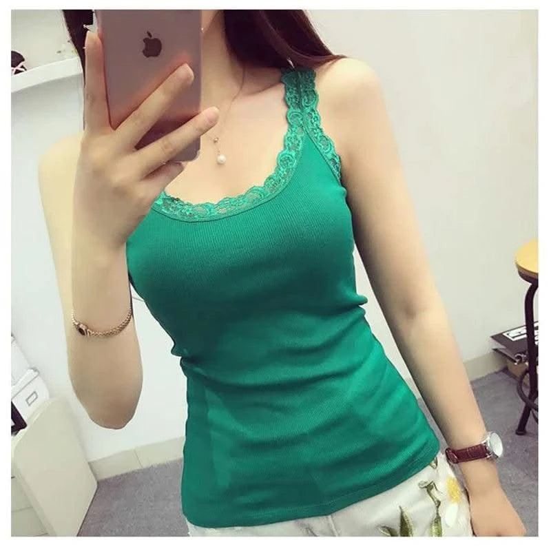 Women Tank Top With Lace Top Red Inside Wear Lace Camisoles