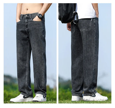 Men's Straight-Leg Jeans, Minimalist for All Seasons, Loose with Drape, Narrow-Wide Leg, Retro Casual Long Pants, Sizes 28-38