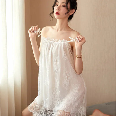 Sexy Sleepwear For Women Home Clothes Sling Lace Nightdress Nightwear Comfortable Lingerie Sleeveless Pyjama Female Summer Dress