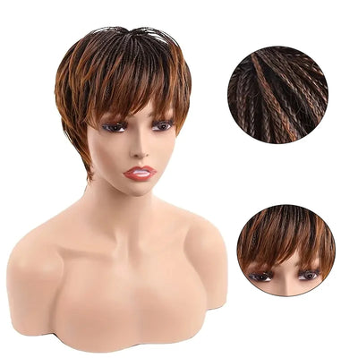 Women's Short Bob Wigs, Braided Wigs with Bangs, Synthetic Wigs for Everyday Wear Christmas Wigs