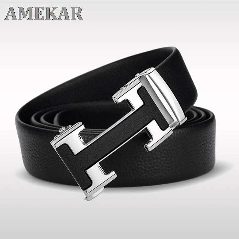 High Quality Alloy Buckle Genuine Real Leather Vintage H Automatic Buckle Belt for Men | Male