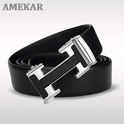 High Quality Alloy Buckle Genuine Real Leather Vintage H Automatic Buckle Belt for Men | Male
