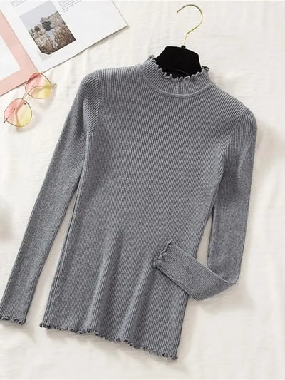 Mock Neck Clothes Knitted Woman Sweaters Pullovers Autumn Winter Basic Women's Jumper Slim Somen's Sweater Pull Long Sleeve