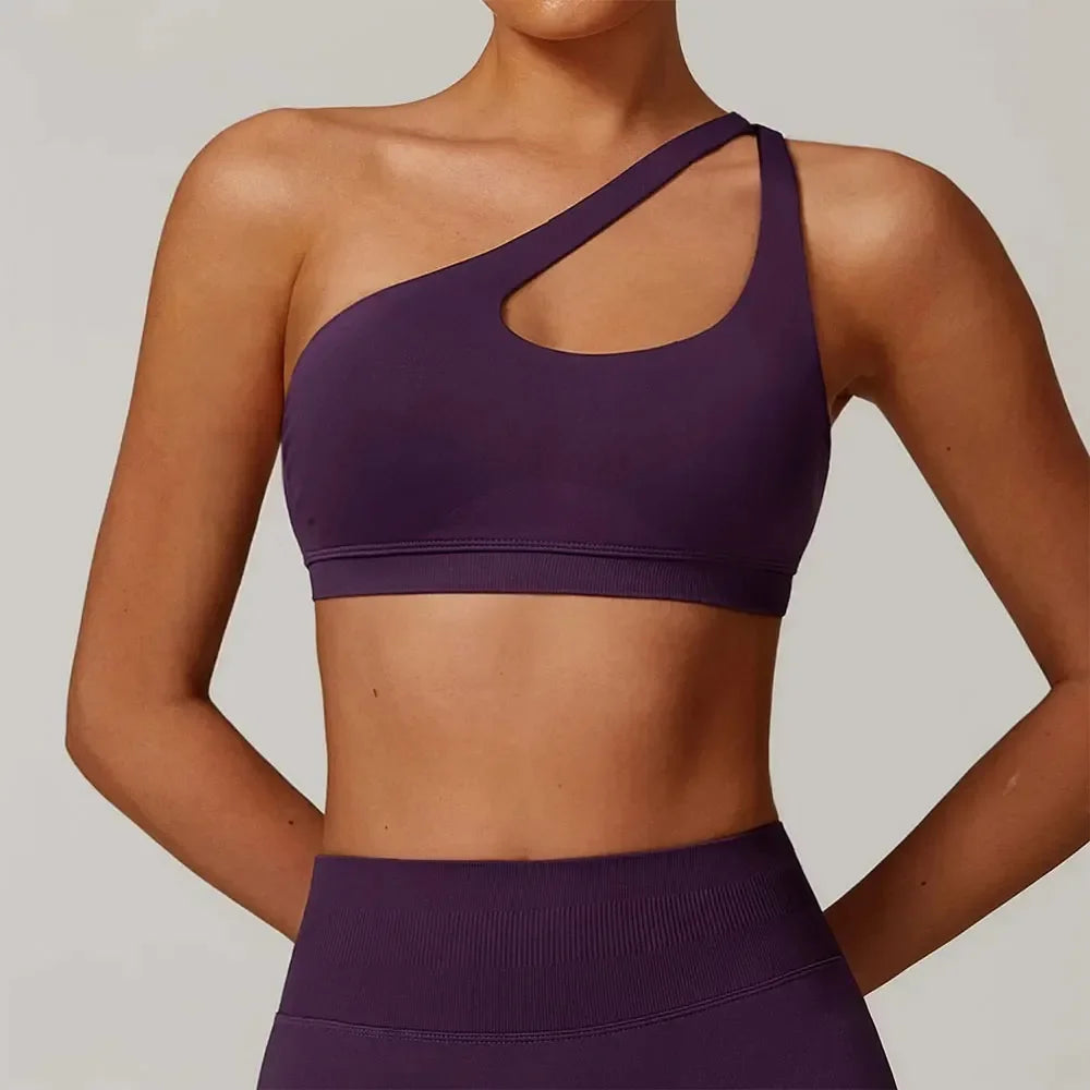 Women Underwear Sports Bra Push Up Fitness Bras One Shoulder Shockproof Yoga Bra Black White Yoga Running Bra Sexy Workout Vest