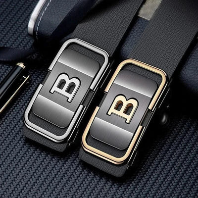 Men Genuine Luxury Leather Metal Automatic B Buckle Fashion Belt | Casual Belts for Male