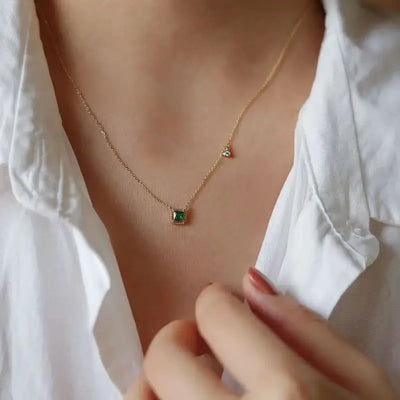 Jkli S925 Sterling Silver Simple Emerald Crystal Chain  Necklace  Women Light Luxury Temperament Plating 14k Gold Jew  New style