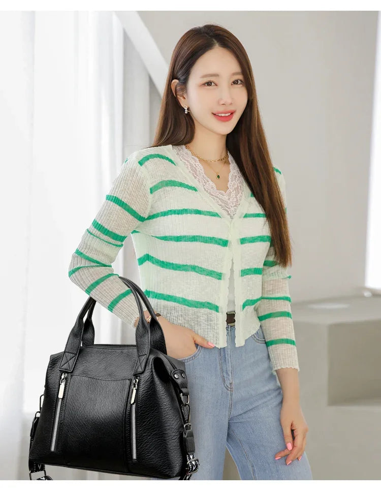 Women's Handbag Trend Designer Female Leather Multi-Pocket Shoulder Bag Luxury Brand Large Capacity Ladies Shopping Bag