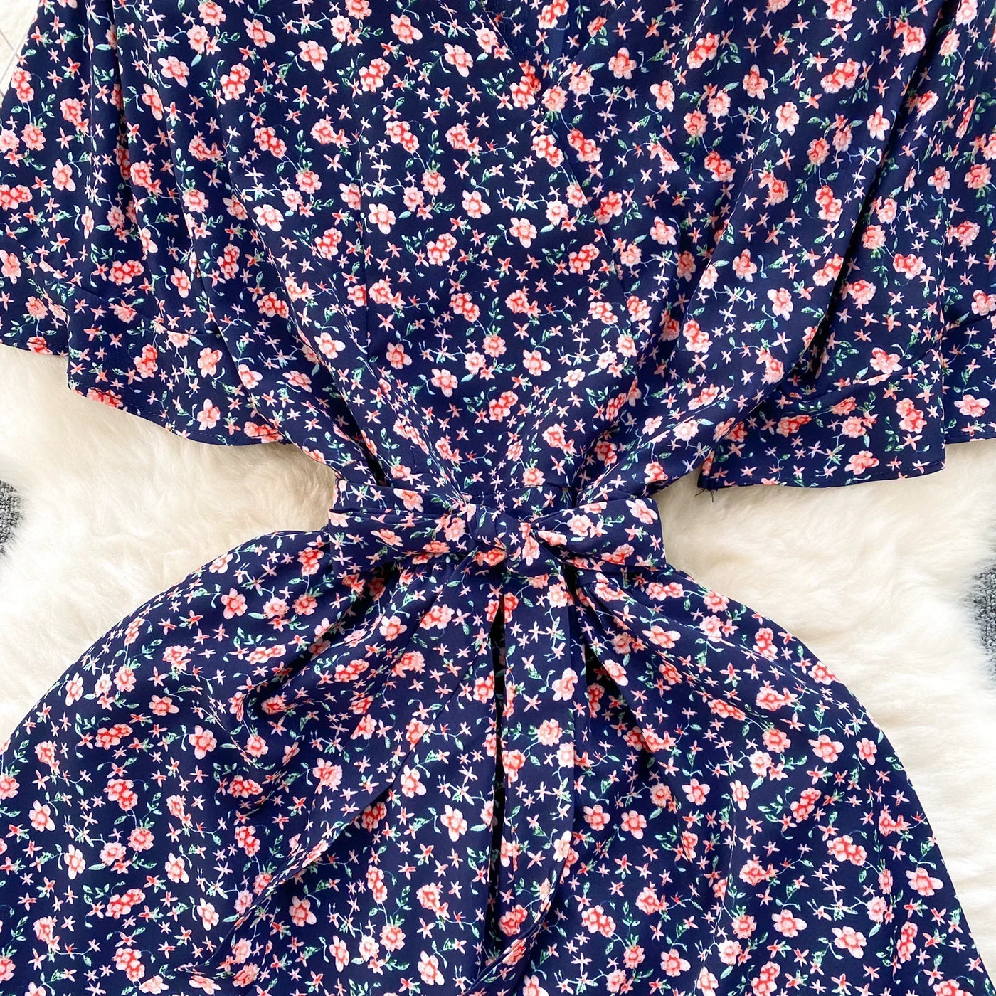 French Chic Dress Beach Style Floral Print Dresses Female V-Neck New Summer Ruffles A-Line Vestidos Women Clothes