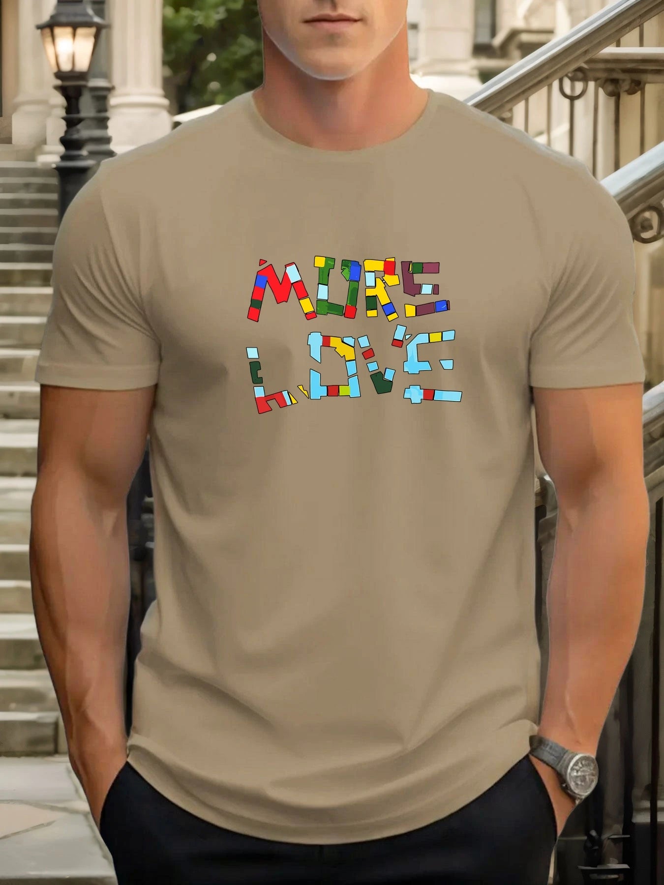 T Shirts For Man MUER LOVE 100% Cotton Graphic Printing Summer Round Neck T-Shirt Casual Breathable Street Style Daily Top