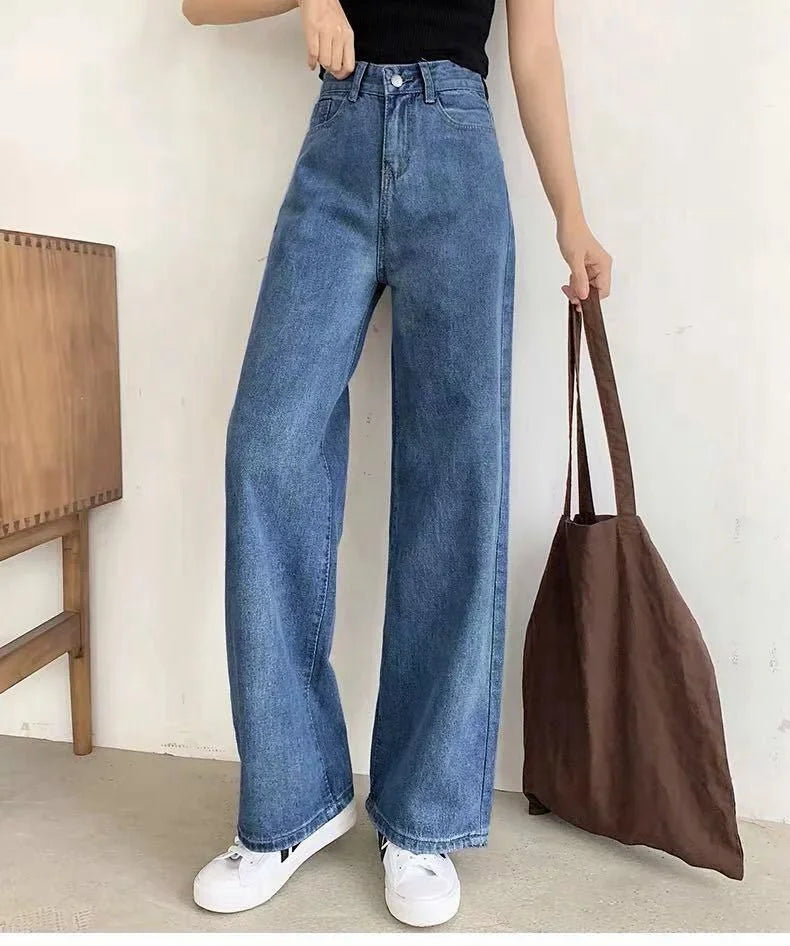 Loose Straight Cylinder Women Jeans High Waist Slimming Long Pants Trendy Cotton Fabric Comfortable Casual Style