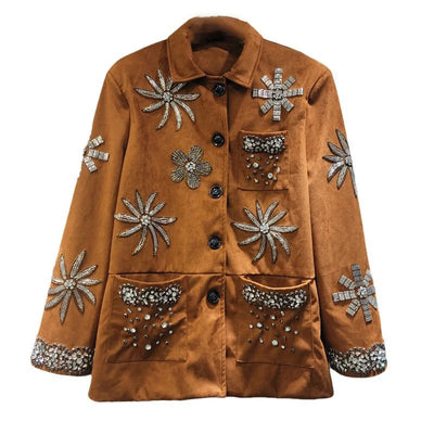 WTHT 2025 Spring Fashion Women's Rivet Flower Loose Casual Jacket New Trendy Long Sleeves Single Breasted Coat Female 1LS713