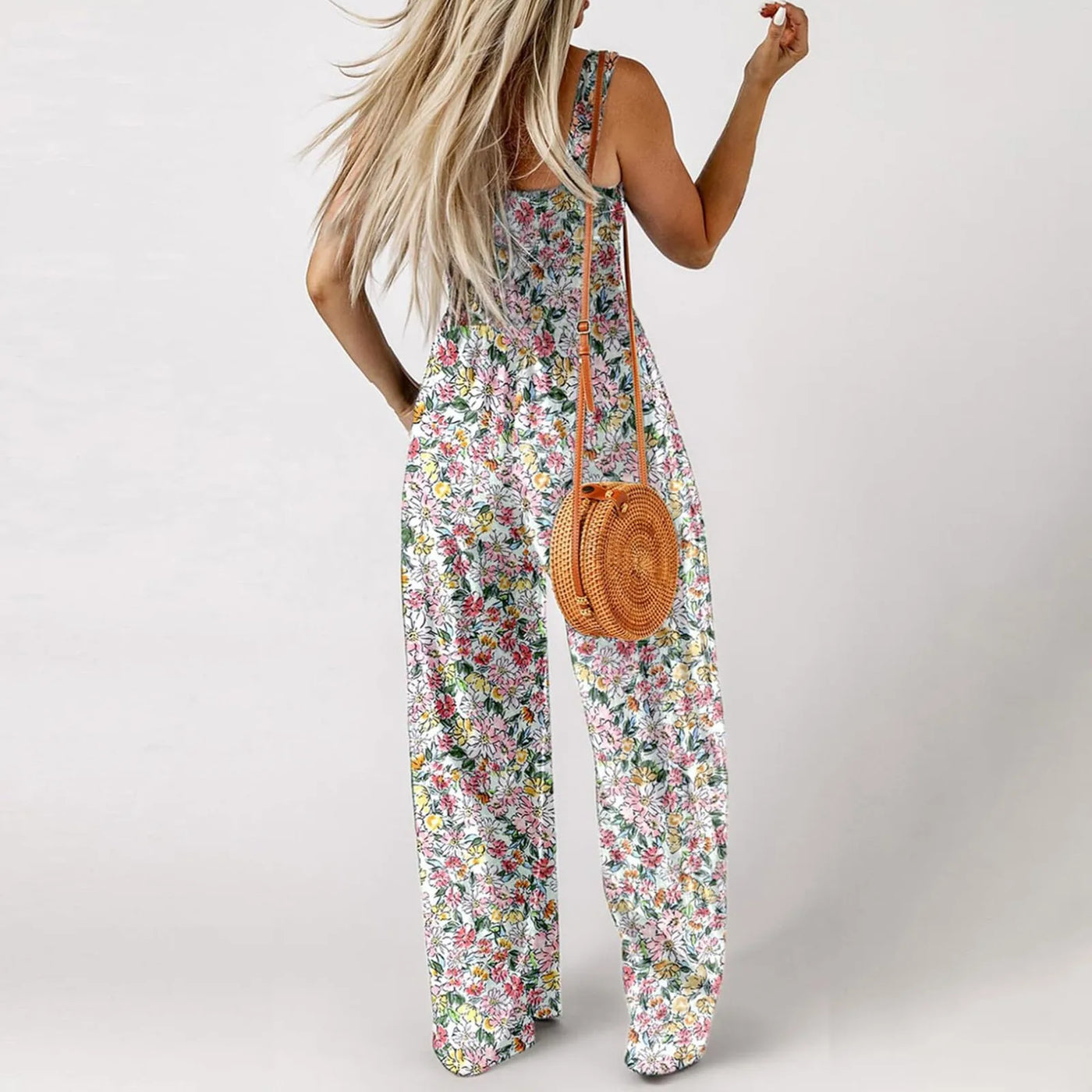 Summer Sexy Sling Jumpsuits Women'S Fashion Printed Loose Pencil Pants Casual Streetwear Elegant Party Female Spaghetti Rompers