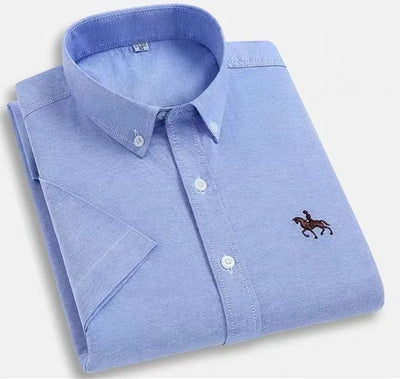 Oversized 5XL 6XL Oxford Shirts For Men 100% Cotton Short Sleeve Summer Leisure Striped Office Social Formal Blue Man Clothing