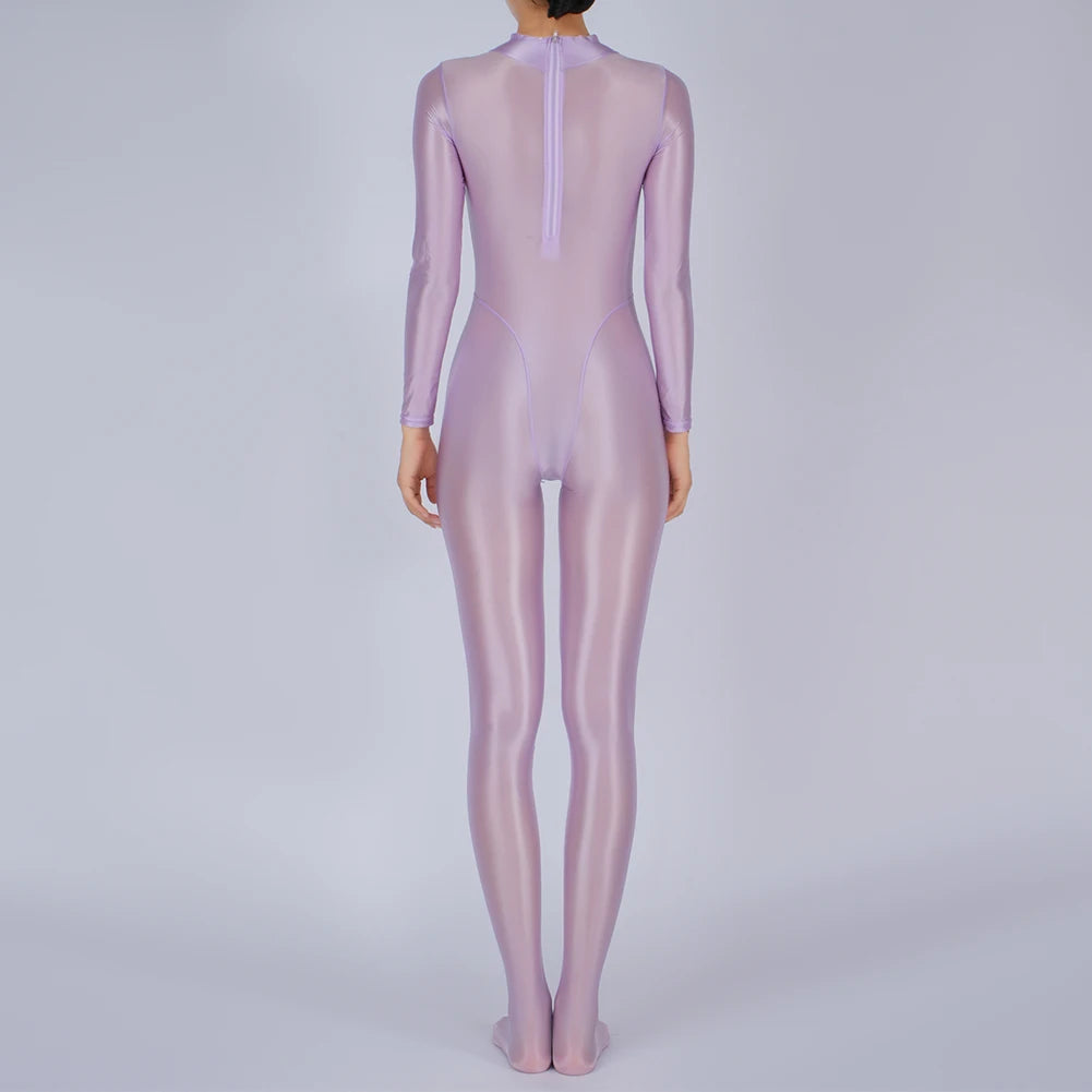 Sexy Womens Glossy Shiny Silky Tights Swimsuit Leggings Bodysuit Jumpsuit Ladies Elasticity Breathable Leotard Sleeping Romper