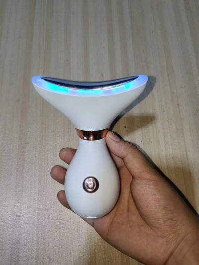 LED three-color light neck facial lifting beauty device vibration massager skin tightening anti-wrinkle removal double chin