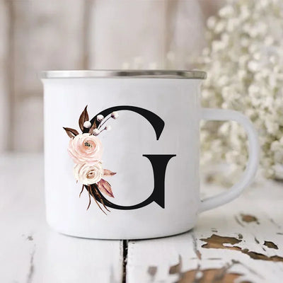Initial Letter Print Mugs Enamel Creative Coffee Cups Drinks Wine Juice Milk Cup Vintage Home Office Handle Drinkware Best Gifts