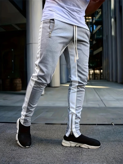 Men Sweatshirts Jogging Pants Men Casual Pants Men Stylish Color Block Zip Pockets Drawstring Sports Skinny Pants Trousers Pants