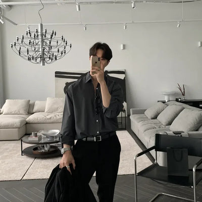 Oversized Casual Jacket Trendy Loose Shirt Men's Long-Sleeved Shirt Spring and Summer Brown TOP