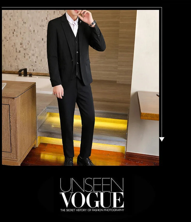 Suit (Blazer+ Vest + Trousers +) Men's Fashionable Business Solid color Gentleman's Wedding Workwear Casual Performance Suit
